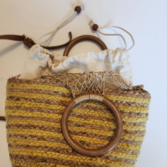 Woven Stripe Crossbody Bag With Drawstring Lining & Top Handle - Picture 2 of 14